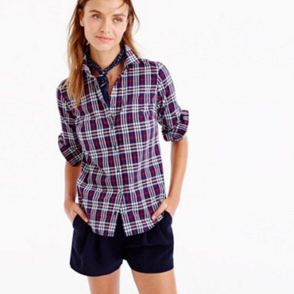 J. Crew Navy, Red & White Plaid Button-Down Shirt